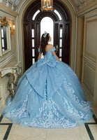 Iridescent Patterned Sequin and Three-Dimensional Floral Quinceañera Dress