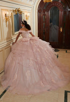 Diamanté and Crystal Beaded Metallic Lace Quinceañera Dress