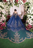 Sequin Embroidered Metallic Quinceañera Dress with Cape