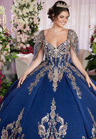 Sequin Embroidered Metallic Quinceañera Dress with Cape