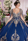 Sequin Embroidered Metallic Quinceañera Dress with Cape