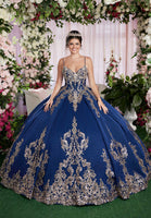 Sequin Embroidered Metallic Quinceañera Dress with Cape