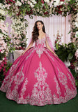 Sequin Embroidered Metallic Quinceañera Dress with Cape