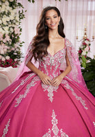 Sequin Embroidered Metallic Quinceañera Dress with Cape