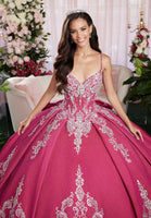 Sequin Embroidered Metallic Quinceañera Dress with Cape