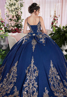 Sequin Embroidered Metallic Quinceañera Dress with Cape