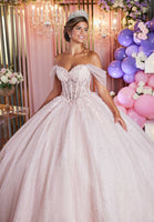 Embellished Lace and Glitter Tulle Quinceañera Dress with Tiered Ruffle Back