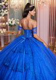 Embellished Lace and Glitter Tulle Quinceañera Dress with Tiered Ruffle Back