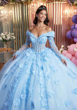 Cuffed Off The Shoulder Three Dimensional Floral Quinceañera Dress