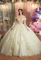 Cuffed Off The Shoulder Three Dimensional Floral Quinceañera Dress