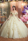 Cuffed Off The Shoulder Three Dimensional Floral Quinceañera Dress