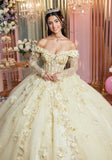 Cuffed Off The Shoulder Three Dimensional Floral Quinceañera Dress