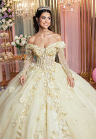 Cuffed Off The Shoulder Three Dimensional Floral Quinceañera Dress