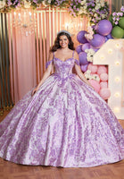 Floral Glitter Metallic Quinceañera Gown with Crumb Catcher Corset