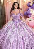 Floral Glitter Metallic Quinceañera Gown with Crumb Catcher Corset