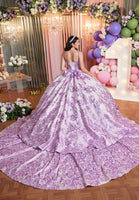 Floral Glitter Metallic Quinceañera Gown with Crumb Catcher Corset