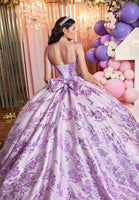Floral Glitter Metallic Quinceañera Gown with Crumb Catcher Corset