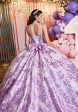 Floral Glitter Metallic Quinceañera Gown with Crumb Catcher Corset