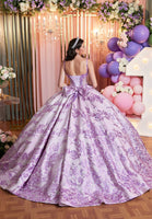 Floral Glitter Metallic Quinceañera Gown with Crumb Catcher Corset