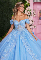 Sheer Sweetheart Quinceañera Dress with Split Skirt and Tiered Back