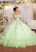 Multicolor Floral Sweetheart Quinceañera Dress with Ruffled Details