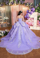 Glitter Pleated Quinceañera Dress with Cascading Peplum Overlay