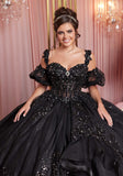 Embroidered Crystal Appliqué Quinceañera Dress with Asymmetrical Flounce