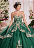 Embroidered Appliqué Sweetheart Quinceañera Dress with Sheer Sides and Fringe Sleeves