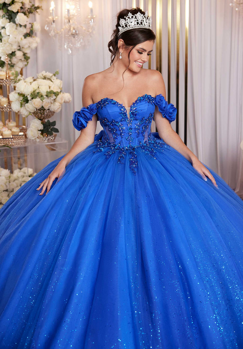Draped Bodice Quinceañera Dress with Three Dimensional Flowers