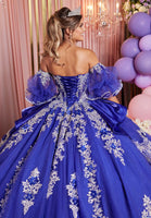 Embellished Appliqué Cat Eye Quinceañera Dress with Peplum Tiered Skirt