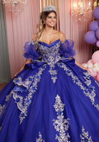 Embellished Appliqué Cat Eye Quinceañera Dress with Peplum Tiered Skirt
