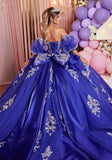 Embellished Appliqué Cat Eye Quinceañera Dress with Peplum Tiered Skirt