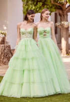 Beaded Embroidered Tiered Tulle Ball Gown