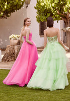 Beaded Embroidered Tiered Tulle Ball Gown