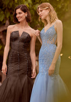 Ruched Glitter Tulle Mermaid with Crystal Beading