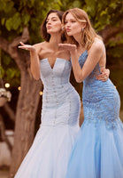 Ruched Glitter Tulle Mermaid with Crystal Beading