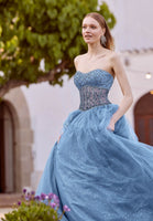 Crystal Beaded Sparkle Tulle Gown with Sheer Midriff