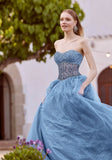 Crystal Beaded Sparkle Tulle Gown with Sheer Midriff