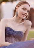 Crystal Beaded Sparkle Tulle Gown with Sheer Midriff