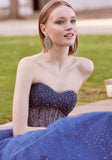 Crystal Beaded Sparkle Tulle Gown with Sheer Midriff