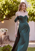 Draped Silky Satin Fit and Flare with Train