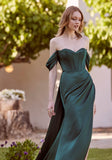 Draped Silky Satin Fit and Flare with Train