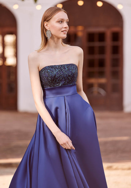 Sequin Embroidered Satin A-Line