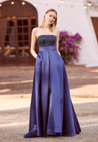Sequin Embroidered Satin A-Line