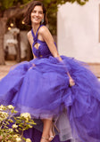 Tiered Tulle Ball Gown with Draped Keyhole Bodice