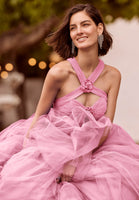 Tiered Tulle Ball Gown with Draped Keyhole Bodice