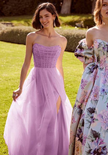 Crystal Beaded Glitter Tulle Draped A-Line
