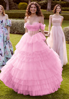 Sheer Corset Tiered Tulle Ball Gown