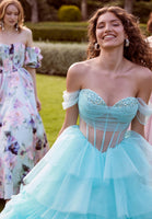 Sheer Corset Tiered Tulle Ball Gown