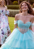 Sheer Corset Tiered Tulle Ball Gown